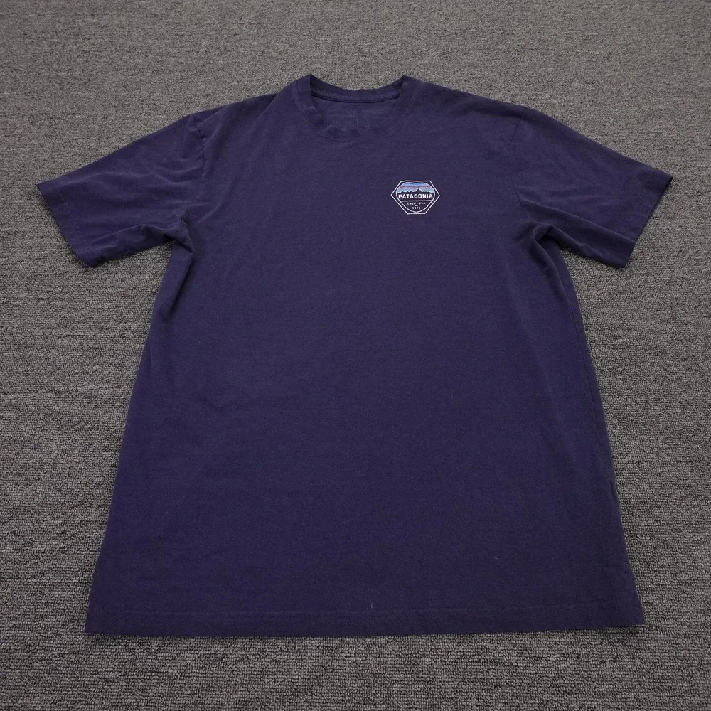 Patagonia Shirt Mens Medium Blue Calif USA 1973 Back Logo Graphic Tee Tagless